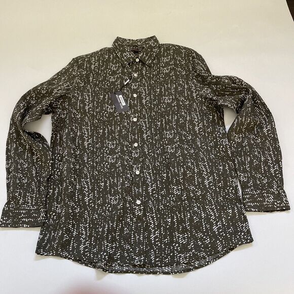 Michael Kors LINEN Shirt Green All‎ Over Print Button Down $98 Beachy Preppy - Picture 1 of 10
